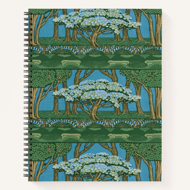 Walter Crane May Tree Wallpaper Green Blue Notizbuch (Vorderseite)