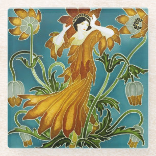 Walter Crane Orange Tulpe Art Nouveau Floral Glasuntersetzer