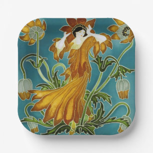 Walter Crane Orange Tulpe Art Nouveau Floral Pappteller