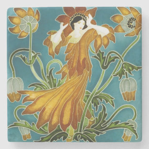 Walter Crane Orange Tulpe Art Nouveau Floral Steinuntersetzer