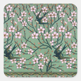 Walter Crane - Schwalben und Mandelblüten Tasse Quadratischer Aufkleber