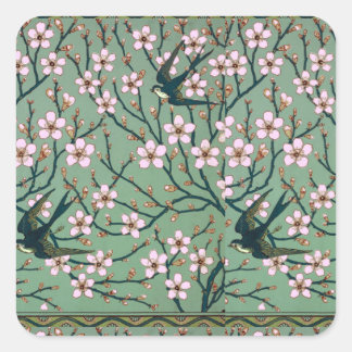 Walter Crane - Schwalben und Mandelblüten Tasse Quadratischer Aufkleber