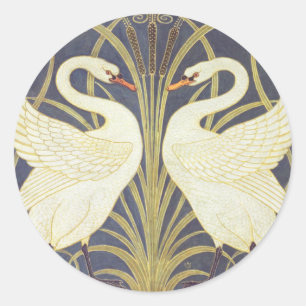 Walter Crane Schwan, Eilrush und Schwertlilie Art Runder Aufkleber