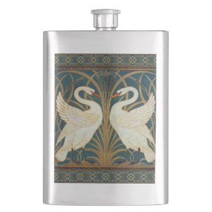 Walter Crane Schwan, Rohrkolben und Iris Art Nouve Flachmann