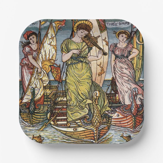 Walter Crane Ships, Graceful Ladys, Art Nouveau Pappteller (Vorderseite)