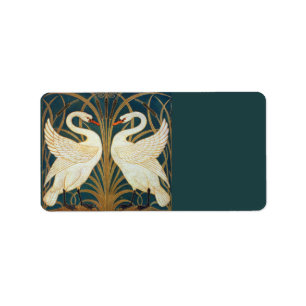 Walter Crane Swan, Rush and Iris Art Nouveau Adressaufkleber