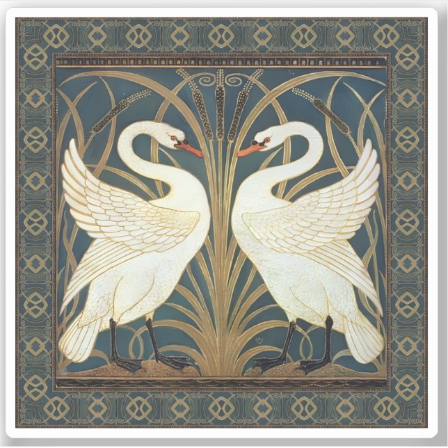 Walter Crane Swan, Rush and Iris Art Nouveau Aufkleber (Vorderseite)