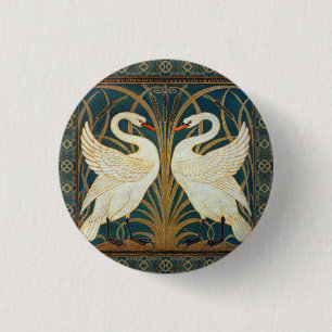 Walter Crane Swan, Rush and Iris Art Nouveau Button