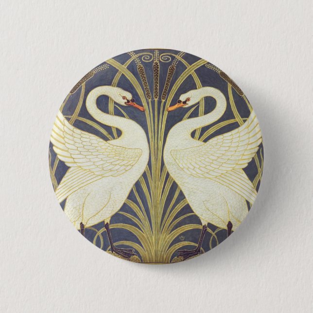 Walter Crane Swan, Rush and Iris Art Nouveau Button (Vorderseite)