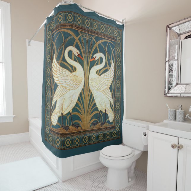 Walter Crane Swan, Rush and Iris Art Nouveau Duschvorhang (Beispiel)