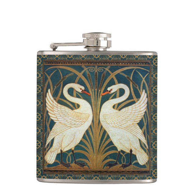 Walter Crane Swan, Rush and Iris Art Nouveau Flachmann (Vorderseite)