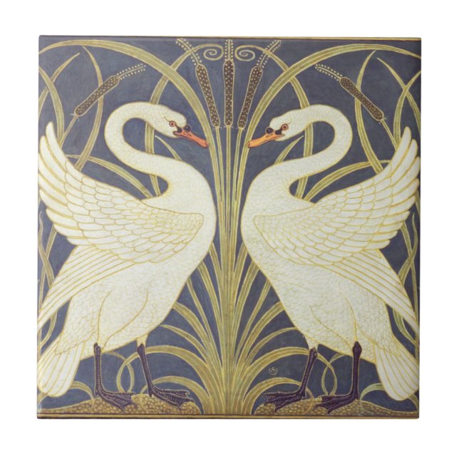 Walter Crane Swan, Rush and Iris Art Nouveau Fliese (Vorderseite)