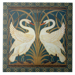 Walter Crane Swan, Rush and Iris Art Nouveau Fliese