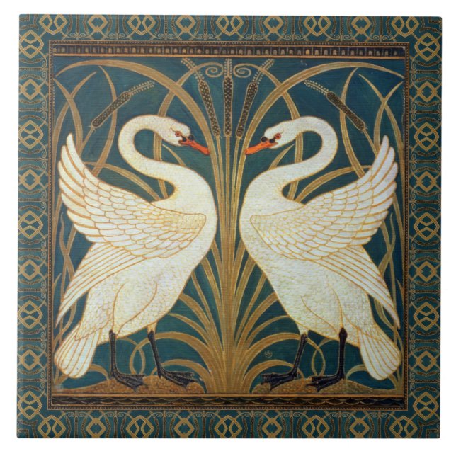 Walter Crane Swan, Rush and Iris Art Nouveau Fliese (Vorderseite)
