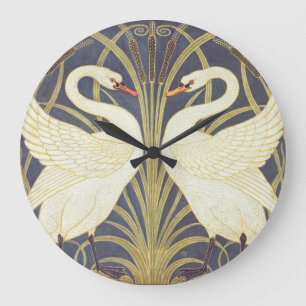 Walter Crane Swan, Rush and Iris Art Nouveau Große Wanduhr