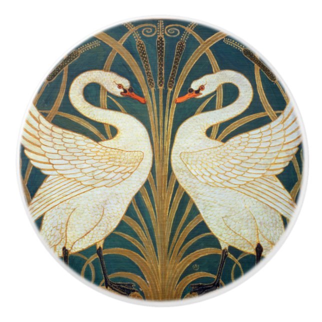 Walter Crane Swan, Rush and Iris Art Nouveau Keramikknauf (Vorderseite)