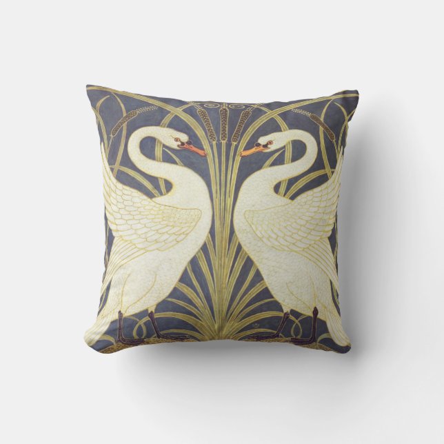 Walter Crane Swan, Rush and Iris Art Nouveau Kissen (Vorderseite)