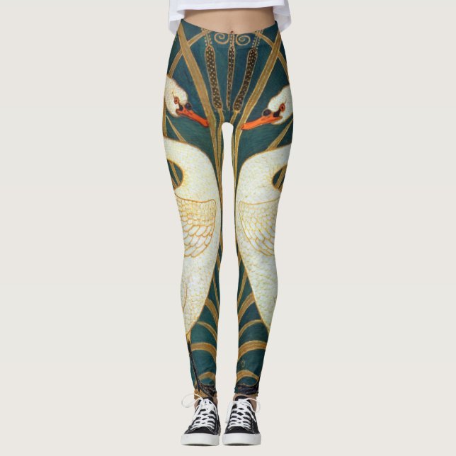 Walter Crane Swan, Rush and Iris Art Nouveau Leggings (Vorderseite)