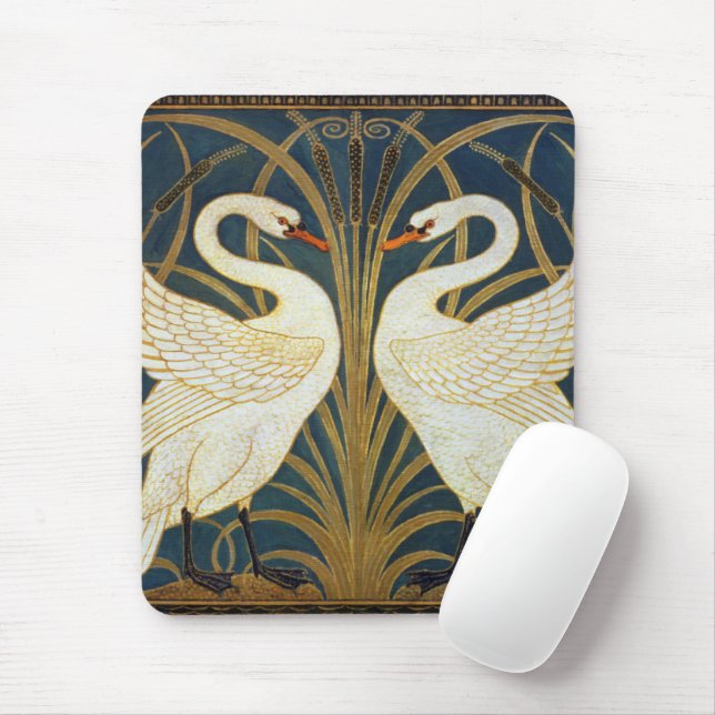 Walter Crane - Swan, Rush and Iris Art Nouveau Mousepad (Mit Mouse)