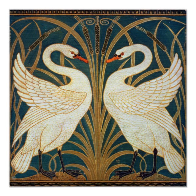 Walter Crane Swan, Rush and Iris Art Nouveau Poster (Vorderseite)