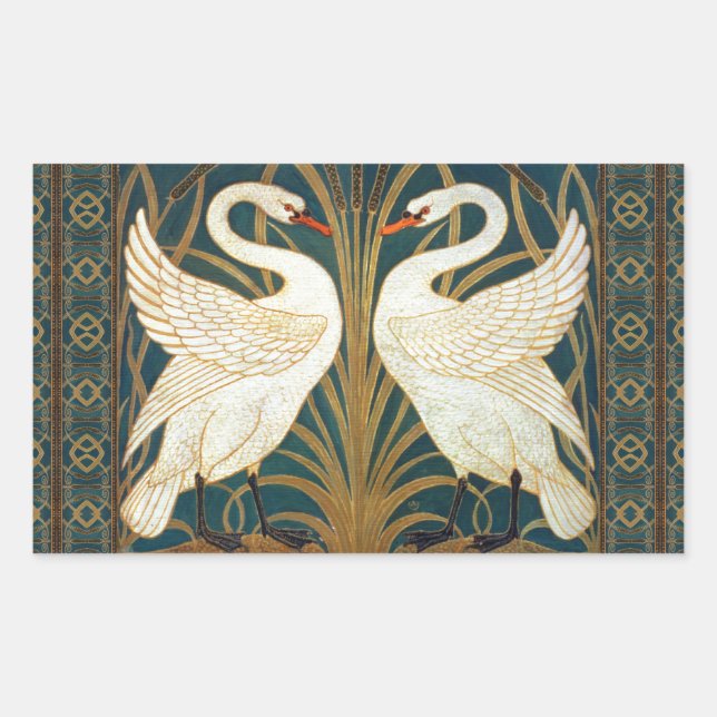 Walter Crane Swan, Rush and Iris Art Nouveau Rechteckiger Aufkleber (Vorderseite)
