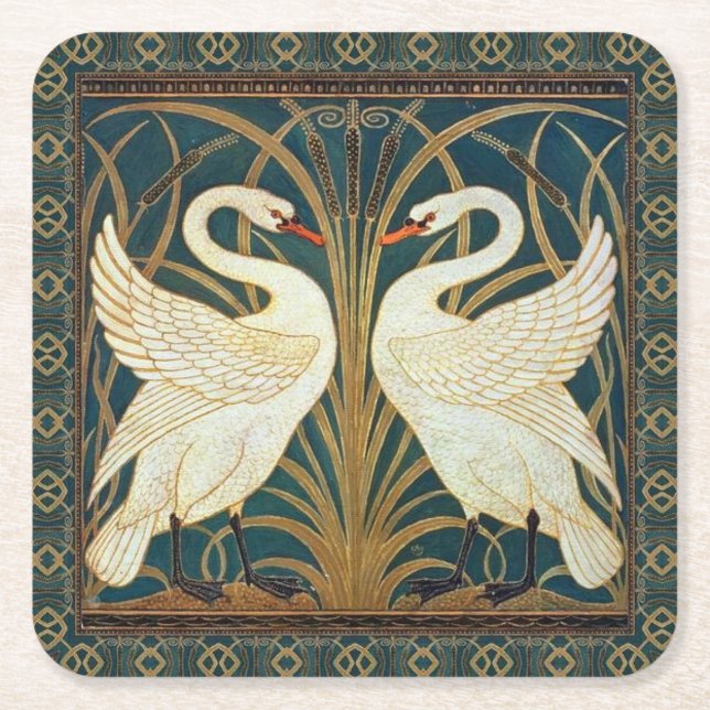 Walter Crane Swan, Rush and Iris Art Nouveau Rechteckiger Pappuntersetzer (Vorderseite)