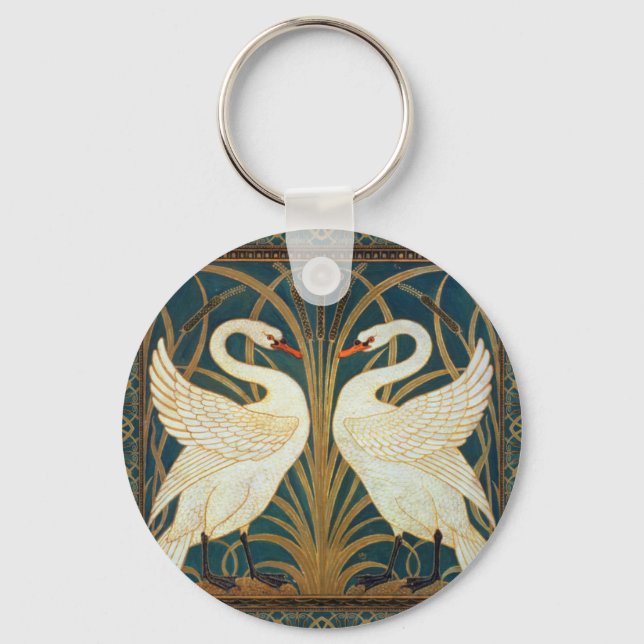 Walter Crane Swan, Rush and Iris Art Nouveau Schlüsselanhänger (Vorderseite)