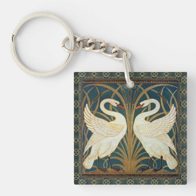 Walter Crane Swan, Rush and Iris Art Nouveau Schlüsselanhänger (Vorderseite)