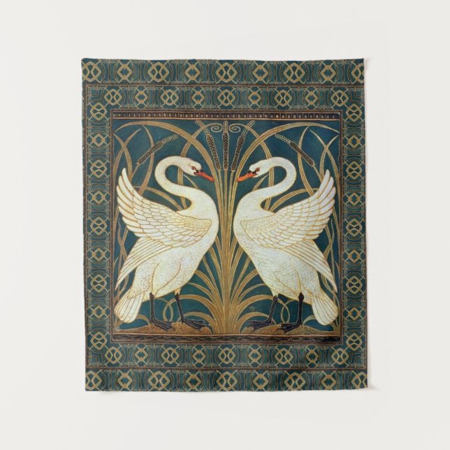 Walter Crane Swan, Rush and Iris Art Nouveau Wandteppich (Vorderseite)