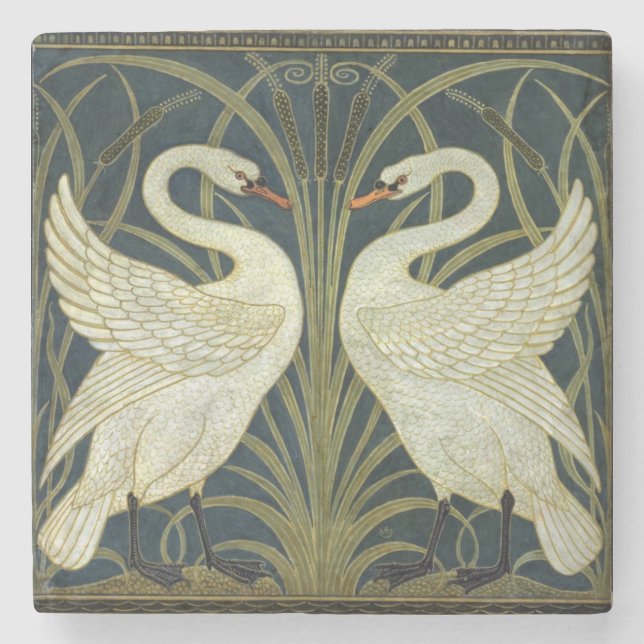 Walter Crane Swan & Rush and Iris Victorian  Steinuntersetzer (Vorderseite)