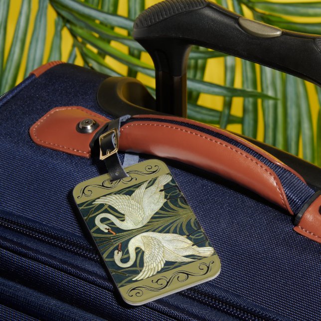 Walter Crane Swan & Rush und Iris viktorianisch  Gepäckanhänger (Vorderseite Insitu 1)