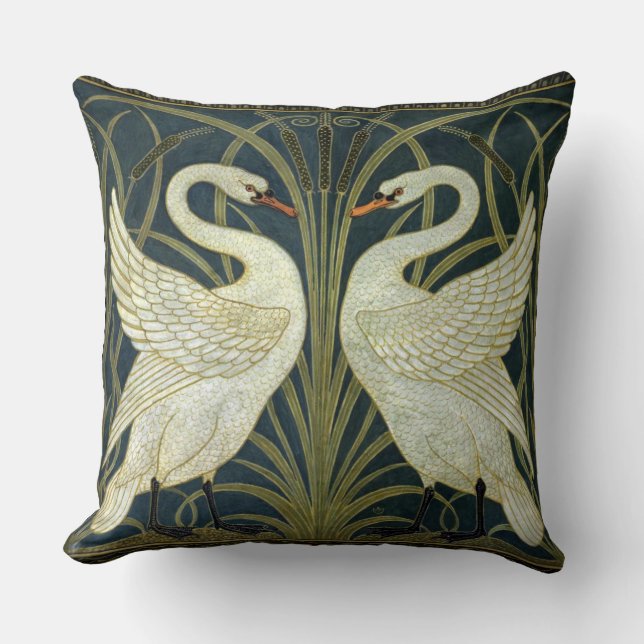 Walter Crane Swan & Rush und Iris viktorianisch  Kissen (Vorderseite)