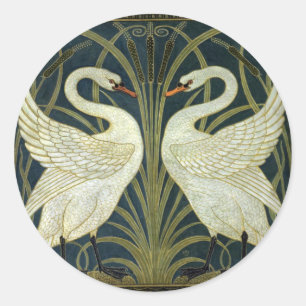 Walter Crane Swan & Rush und Iris viktorianisch  Runder Aufkleber