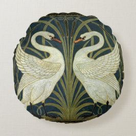 Walter Crane Swan & Rush und Iris viktorianisch Rundes Kissen