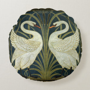 Walter Crane Swan & Rush und Iris viktorianisch Rundes Kissen