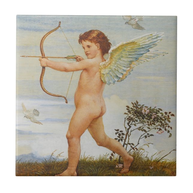 Walter Crane Vintage-Cupid mit Bogen Kunst Fliese (Vorderseite)