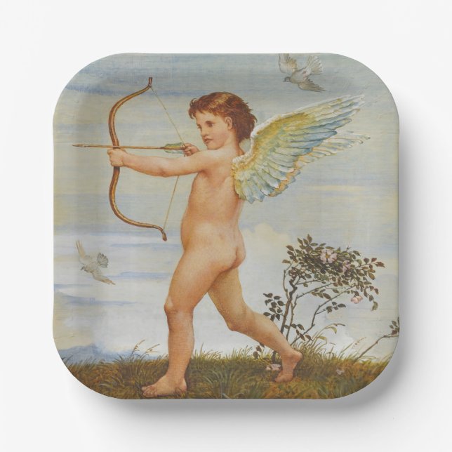 Walter Crane Vintage Cupid mit Bogen Kunst Pappteller (Vorderseite)
