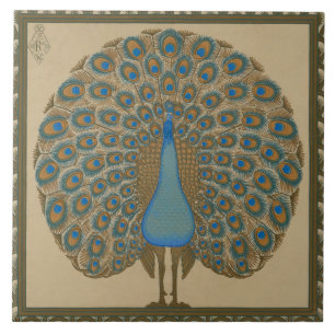 Walter Crane Vintage Gold Blau Pfau Kunst Fliese