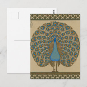 Walter Crane Vintage Gold Blau Pfau Kunst Postkarte