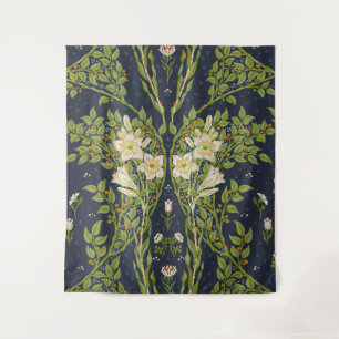 Walter Crane Vintage Navy Weißes Lilien-Muster Wandteppich