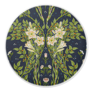 Walter Crane Vintage Navy Weißes Lilienmuster Keramikknauf