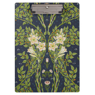 Walter Crane Vintage Navy Weißes Lilienmuster Klemmbrett
