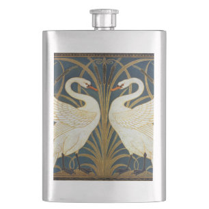 Walter Crane Vintage Schwan und Iris Art Nouveau Flachmann