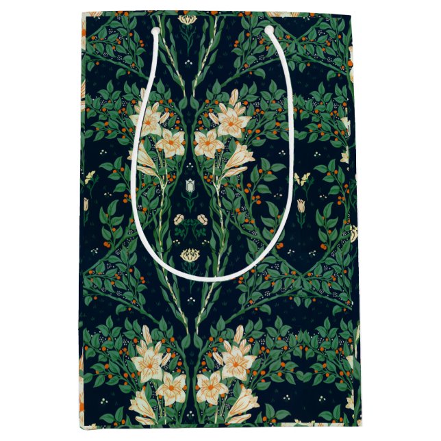 Walter Crane White Lily-Blue Back Botanical Mittlere Geschenktüte (Vorderseite)