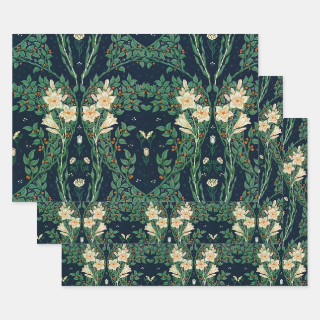 Walter Crane White Lily-Blue Back Geschenkpapier Set (Set)