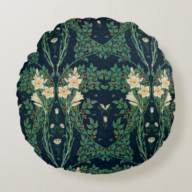 Walter Crane White Lily-Blue Back Shower Curtain Rundes Kissen (Vorderseite)