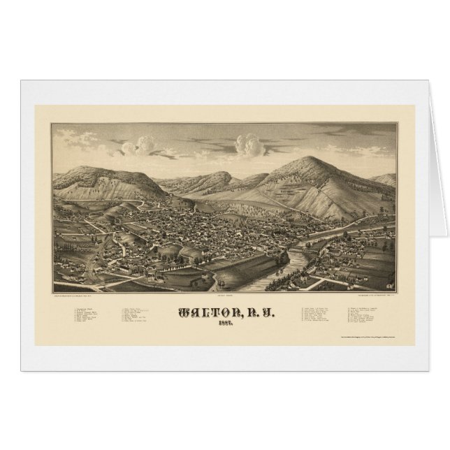 Walton, carte panoramique de NY - 1887 (Devant horizontal)
