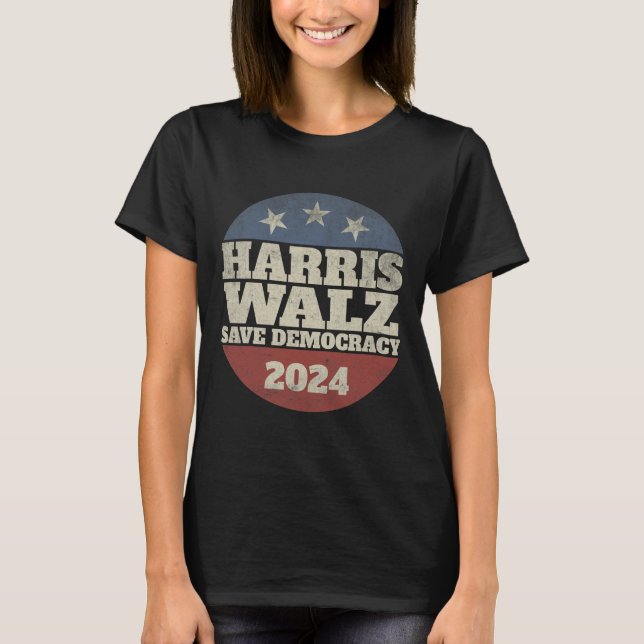 Waltz 2024 Rett Democracy Shirt Retro Button Elect (Vorderseite)