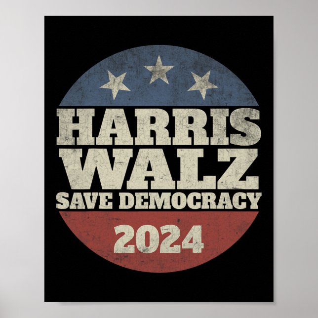 Waltz 2024 Rett Democracy Shirt Retro Button Elect Poster (Vorne)