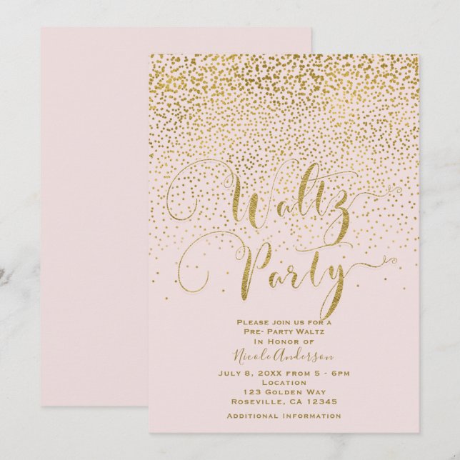 WALTZ PARTY Dance Event Blush Pink & Gold Confetti Einladung (Vorne/Hinten)